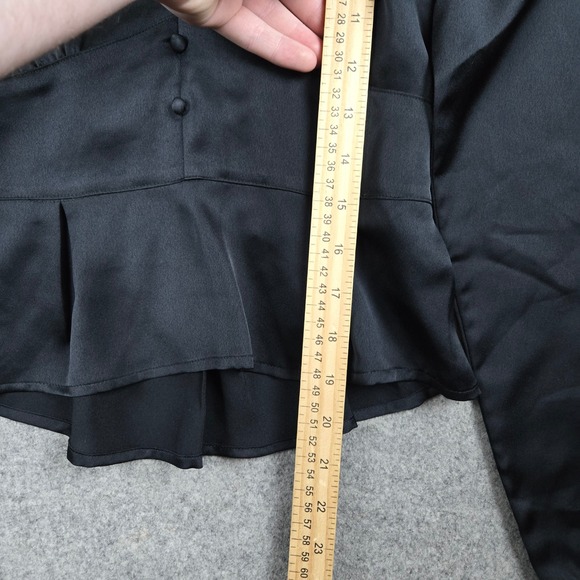 Abercrombie & Fitch Peplum Top Womens Small Black Satin Button Front Tie Cuff - Picture 8 of 9